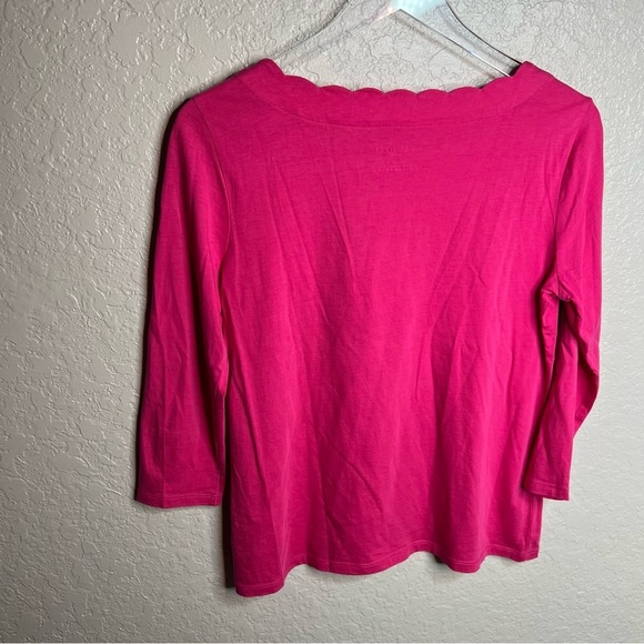 Talbots Pink 3 Quarter Inch Sleeve Top W/Scallop Neck Line - Picture 4 of 5